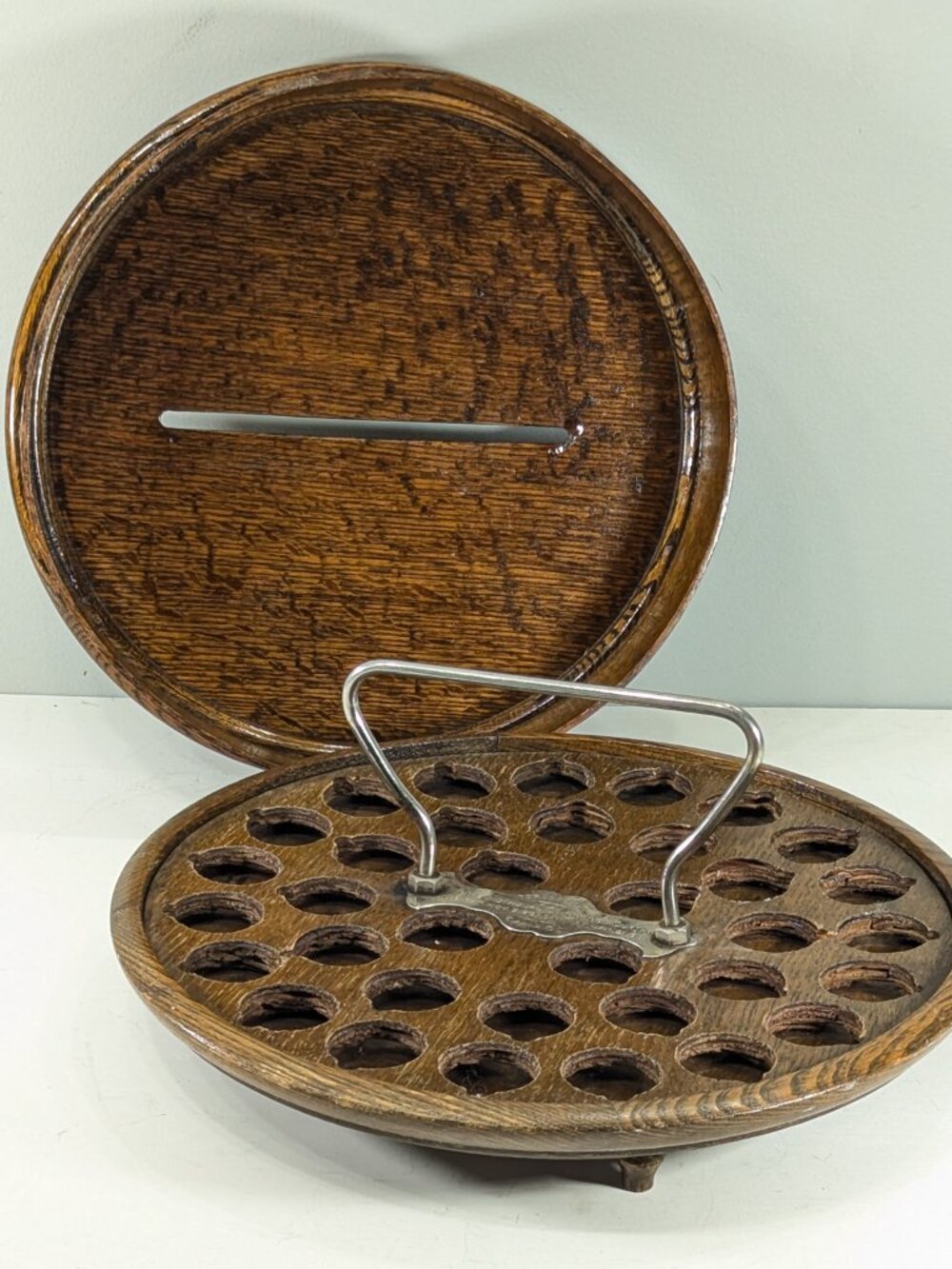 1896 Wooden Communion cup tray, Essential oil Wiccan potion storage box